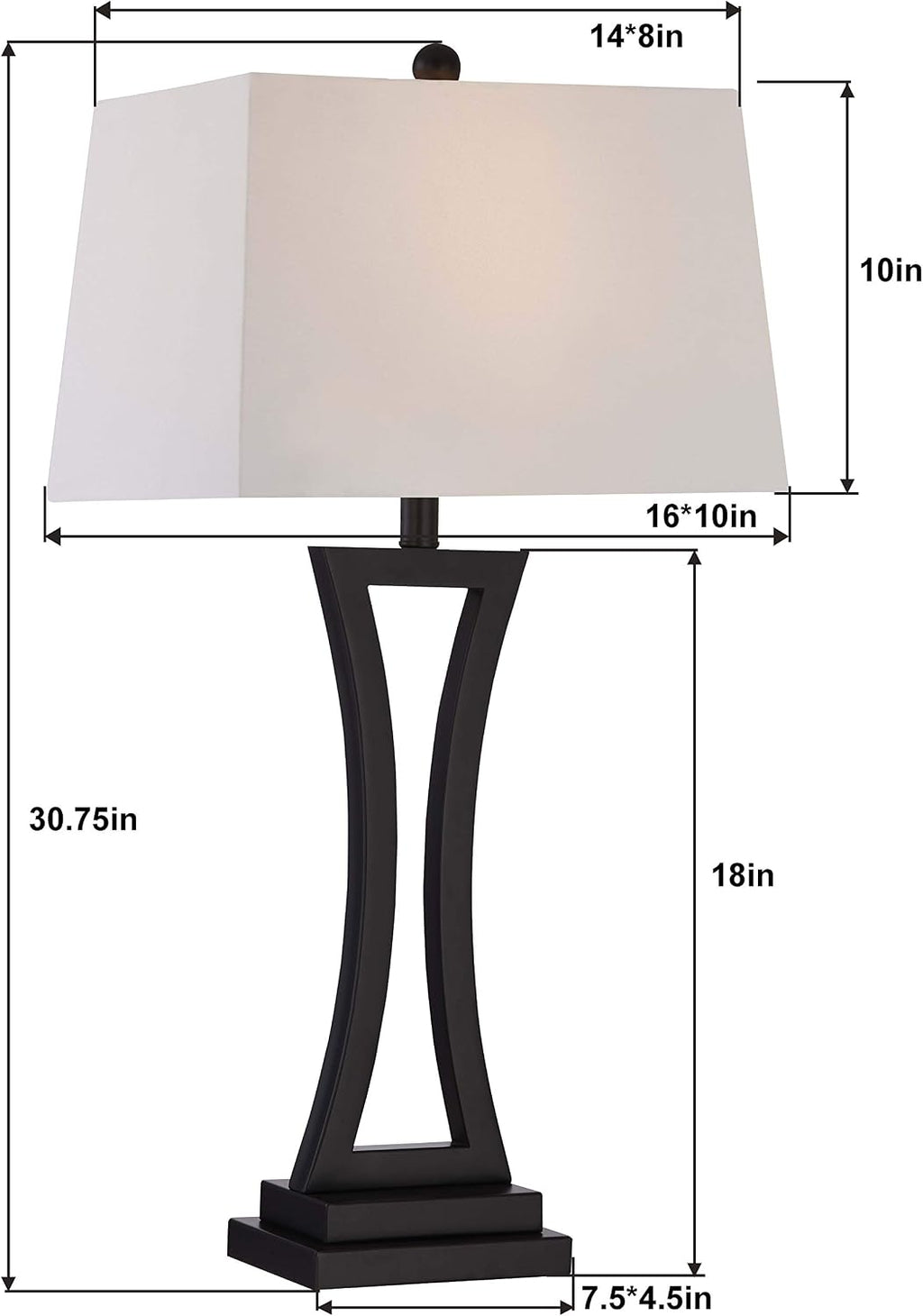 Maxax Modern Table Lamps Set of 2 for Living Room, 3-Way Dimmable Bedside Lamps with White Rectangular Shade, 30.75'' Tall Nightstand Lamp for Bedroom, Office, Entryway(Black)