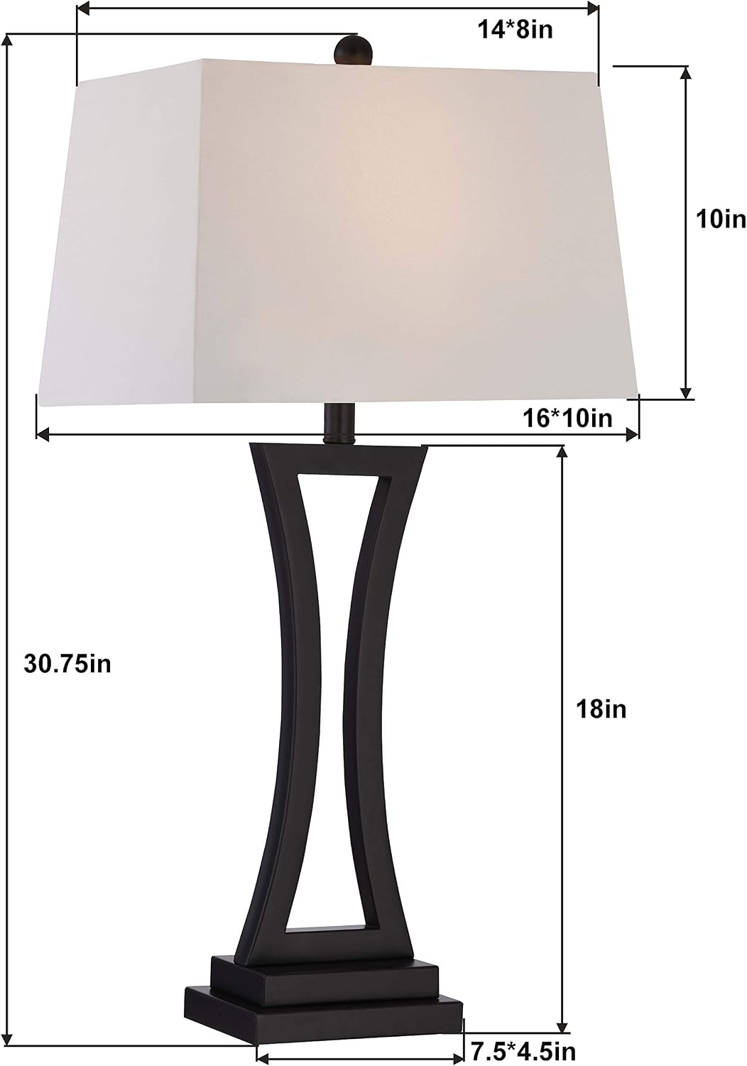 Maxax Modern Table Lamps Set of 2 for Living Room, 3-Way Dimmable Bedside Lamps with White Rectangular Shade, 30.75'' Tall Nightstand Lamp for Bedroom, Office, Entryway(Black)