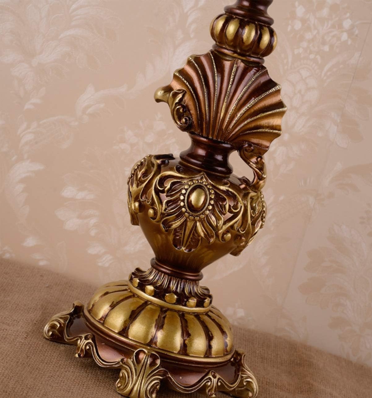 Victorian Style Table Lamp Handmade Traditional Brown Gold Lace Fabric Bedside Lamp Antique Painted Resin Base Desk Lamp for Bedroom Living Room Office, 13' W, 21.6' H. (A1)