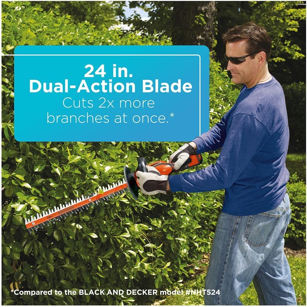 BLACK+DECKER 40V MAX Hedge Trimmer, Cordless, 24-Inch Blade, Battery and Charger Included (LHT2436) | Battery and Charger Included