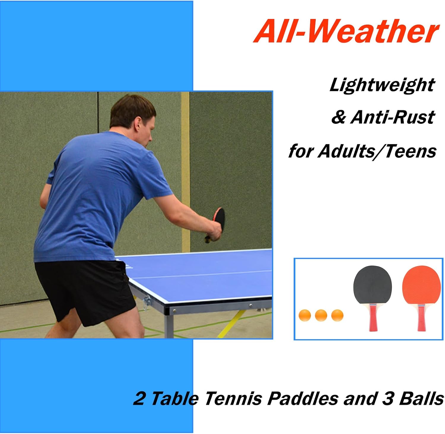 IUNNDS Portable Table Tennis Table 6/8/8.5/9FT Foldable Ping Pong Game Set for Indoor with Net and Post Set, 2 Paddles and 3 Balls