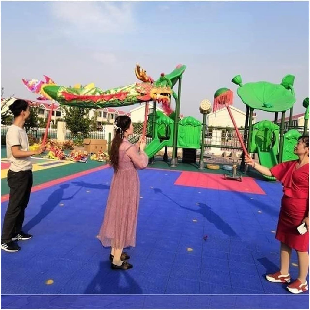 BKEKM Dragon Dance 1 M Lion Dance Head with Handstick Dragon Dance Silk 3D Dragon Ribbon Streamer Outdoor Dragon Dance Ribbon
