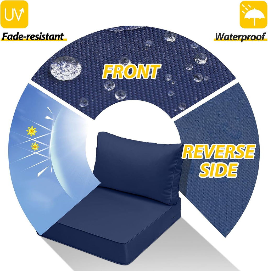 AAAAAcessories Outdoor Deep Seat Cushions, Waterproof, Fade-Resistant Patio Furniture Replacement Cushions, 25.5' x 25.5' x 5' + 25.5' x 13.5', Set of 4, Navy Blue