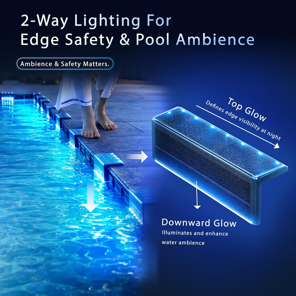 SHONELIGHTING Solar Pool Lights, 12-Color Poolside Lights for Inground Pool, Ultra-Thin 2-Way LEDs for Edge & Deck with Remote, Heavy Duty Stainless Steel Outdoor Waterproof for Swimming (RGB-W, 6PK)