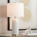 360 Lighting 26' High Mid Century Modern Coastal Luxury Table Lamp White Gold Ceramic Metal Single Fabric Shade Living Room Bedroom Bedside Nightstand House Office Home Reading Kitchen Entryway