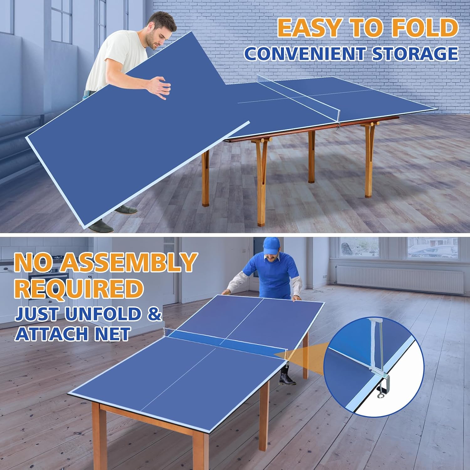 Ping Pong Table Top for Billiard Table, 7FT/8FT/9FT Foldable Table Tennis Table Topper for Pool Table, Indoor Outdoor Table Tennis Conversion Top w/Net & Premium Foam Padding (Blue, 9x5 FT)