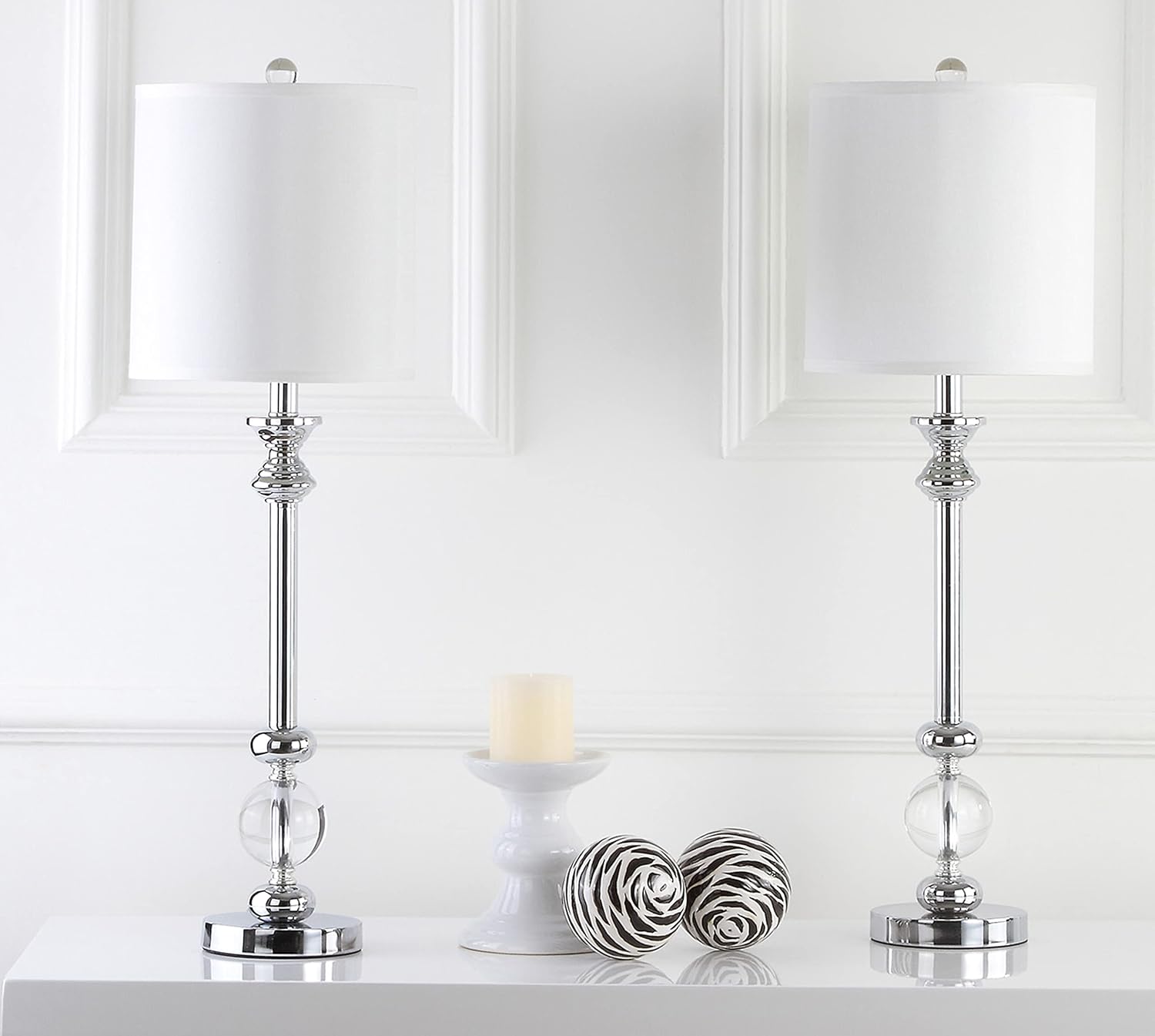 SAFAVIEH Lighting Collection Erica Crystal Candlestick 31-inch Table Lamp Set of 2 with USB Charging Port (LED Bulbs Included)