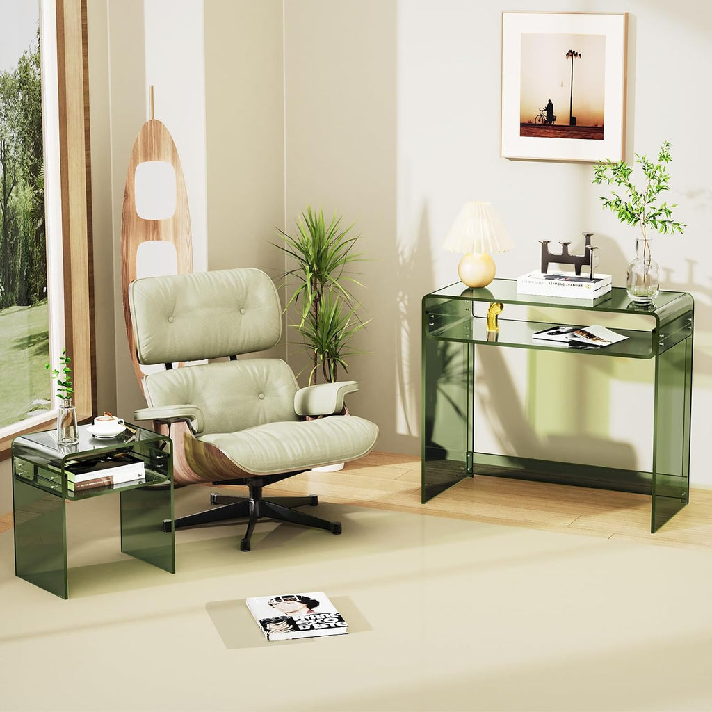 Acrylic Desk Laptop Workstation Study Table Home Office Console Table Entrance Tables Decor (Green)
