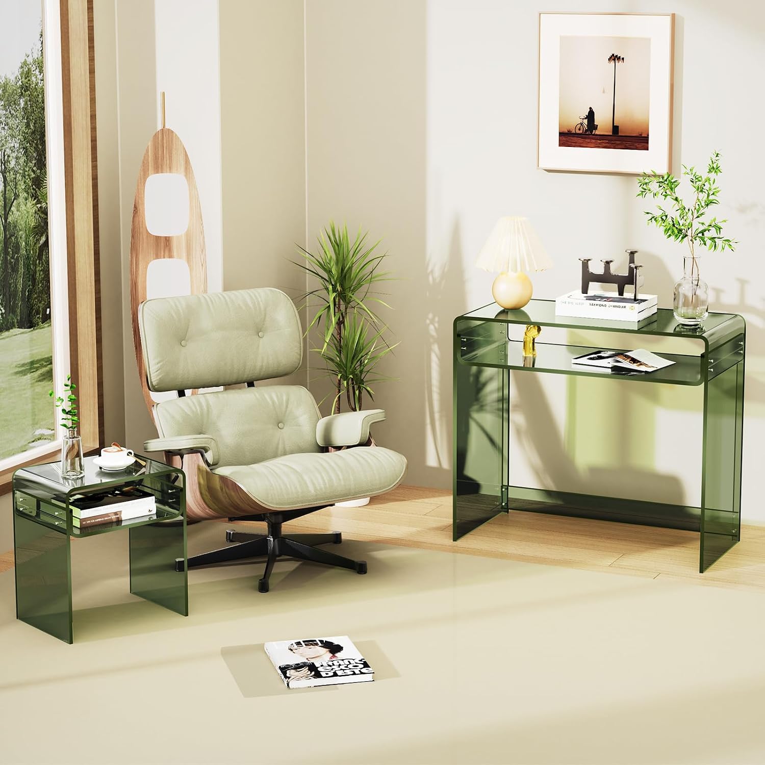 Acrylic Desk Laptop Workstation Study Table Home Office Console Table Entrance Tables Decor (Green)