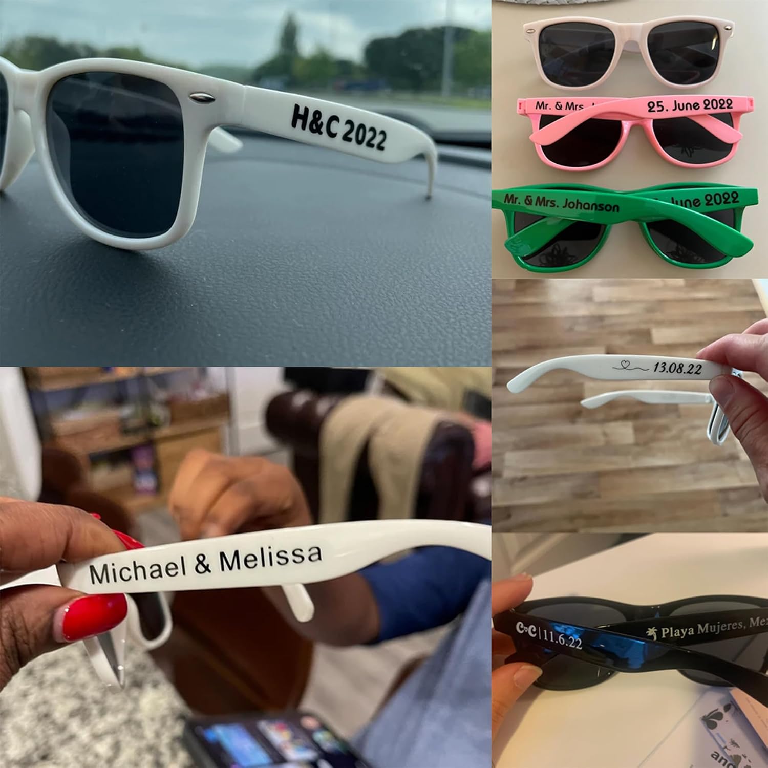60PC Custom Sunglasses Personalized Bulk Party Favors Wedding Guests Logo Music Show Birthday Bachelorette Bridesmaid Gifts Garden 2024 Prom Customizable Glasses (Black)
