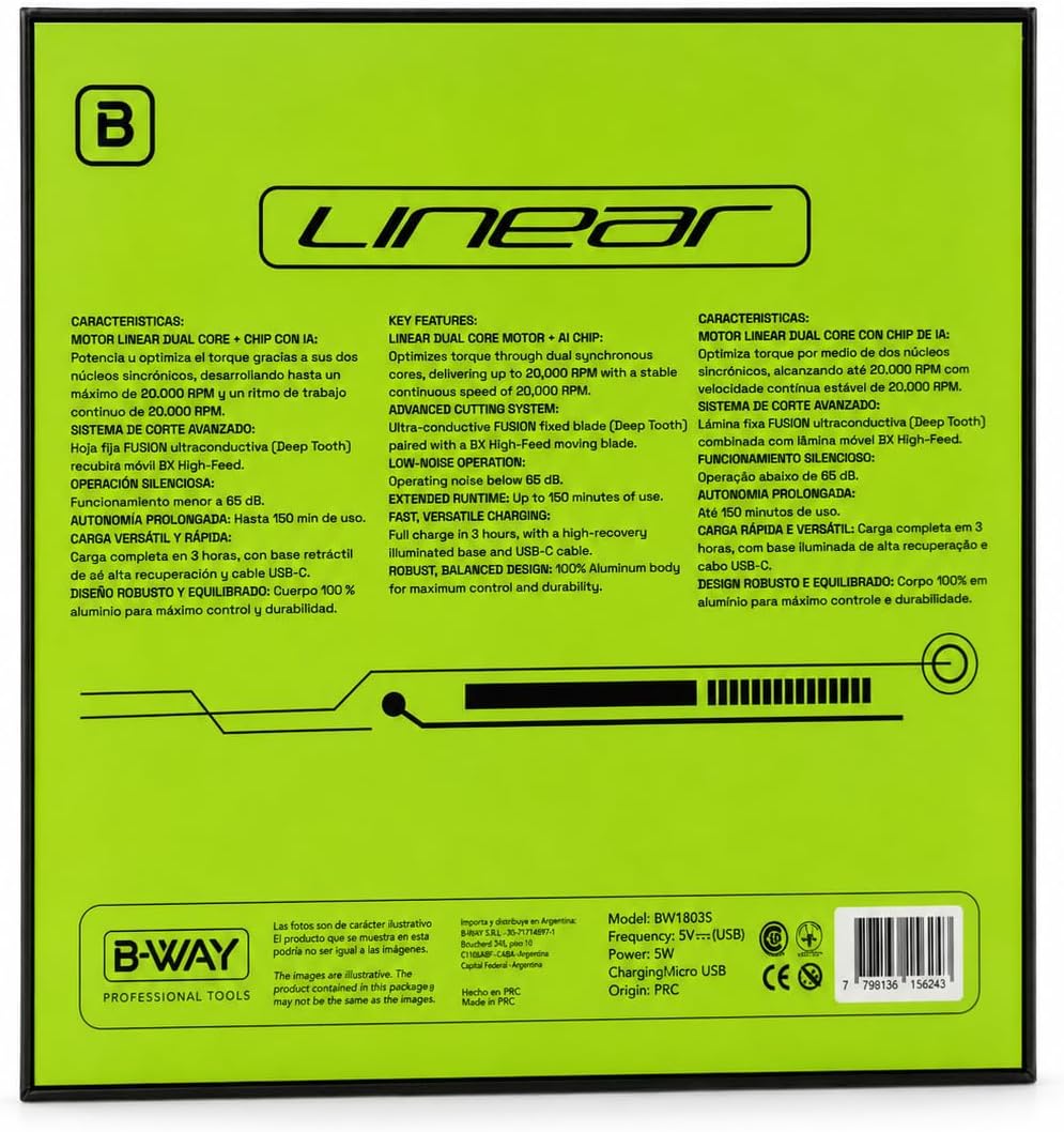 BWAY Linear Professional Hair Clipper for Barbers, 20,000 RPM Dual Core Linear Motor, Cordless Barber Clipper, Zero Gap Fade Clipper, USB-C Rechargeable, Aluminum Body (Lime)