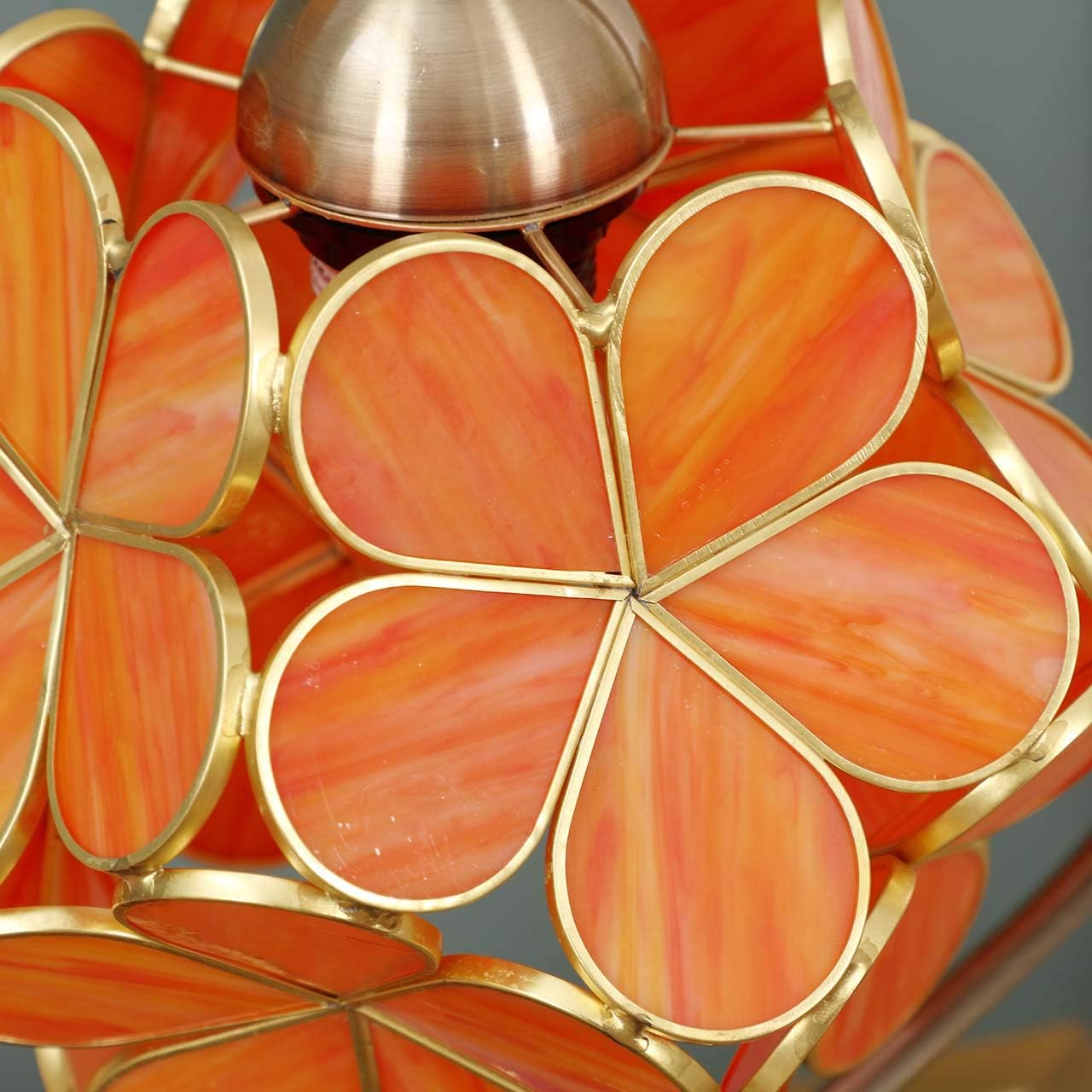 Bieye L10753 Tiffany Style Stained Glass Flower Petal Table Lamp with Brass Base for Home Décor (Orange, 8' Cherry Blossom)