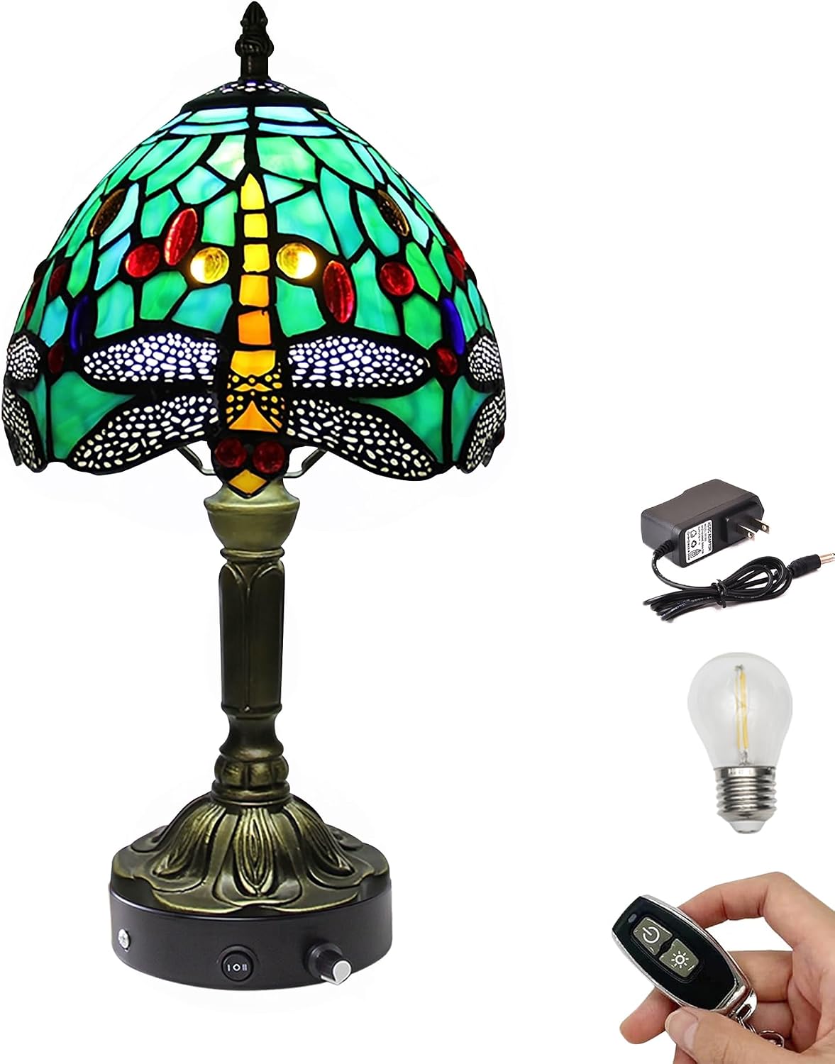 Kiven Cordless Table Lamp,1-Light Dimmable Bedside Lamps for Nightstand with Glass Lampshade, Cordless Tiffany Lamp for Reading Home Decor Bedside TD0938