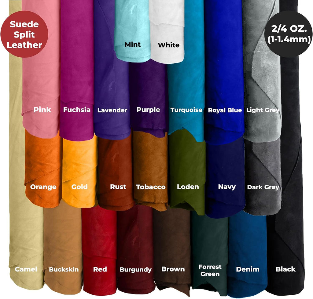 ELW Premium Suede Cowhide 2-4 oz (1-1.6mm) - Soft Full Grain Pre-Cut Side Leather - (2-4 SQ FT 4 PCS,Light Grey) - USA Made Silky Buffed Suede Fabric Leather for Car Upholstery, Garments, Furniture