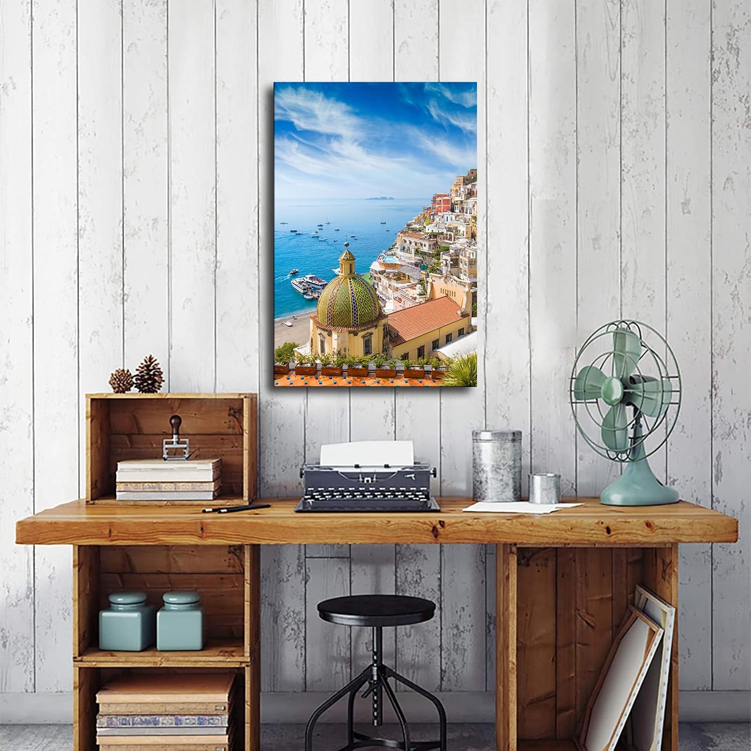Campania Sorrento Italy Mediterranean Sea Beautiful View European Landscape Canvas Art Poster Canvas Print Wall Art Picture Indoor Bedroom Living Room Aesthetic Artwork Garage Cafe Decorative (24×36inch Framed)