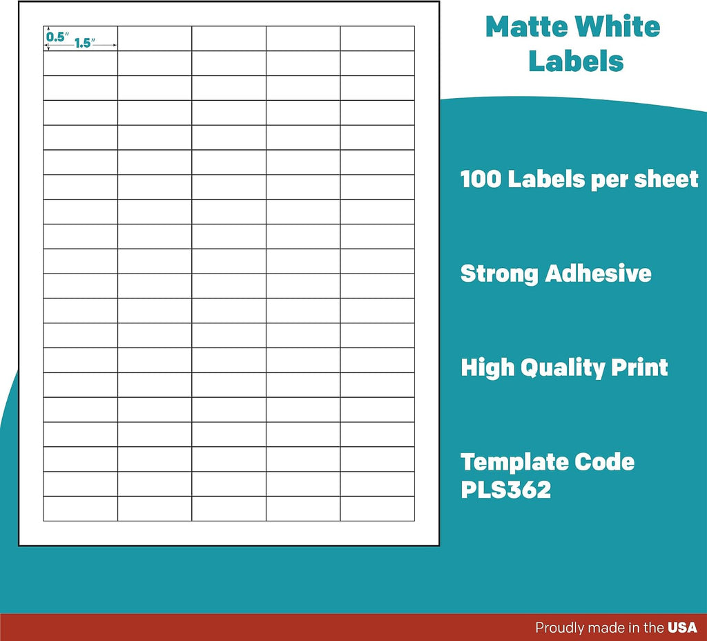 Premium Label Supply White Sticker Barcode Labels – 1.5' x 0.5' – Laser/Inkjet Compatible – (100 per Sheet), 1000 Sheets – 100,000 Total Adhesive Labels