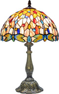 Tiffany Style Table Lamp Vintage Dragonfly Stained Glass Desk Lamp for Bedside Reading Bedroom Living Room Entry Home Office D12 xH18