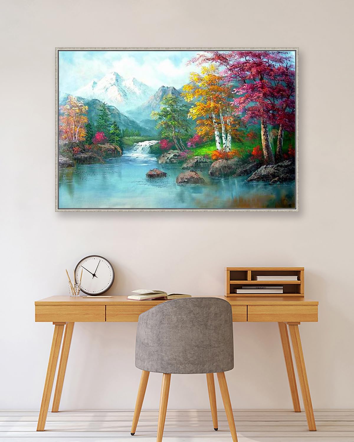 30 Original Landscape Paintings in Oil, Nature Canvas Art, Autumn Scenery Wall decor, Contemporary Mountain Oil Painting, Handmade Purple Trees Artworks for Home Decoration by College Teachers 1