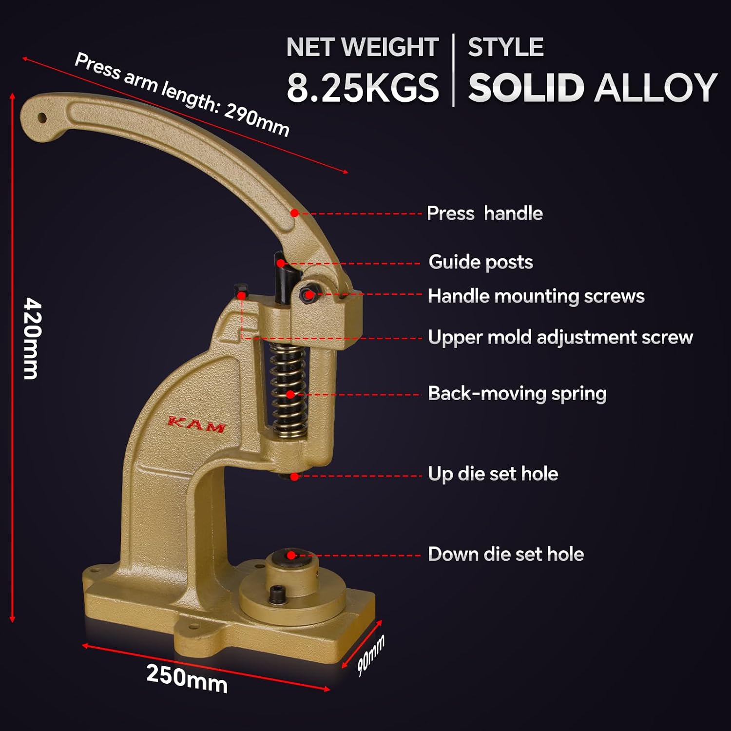 DK98 Upgraded Have Duty Hand Press Grommet kit with Eyelet Punch Tool kit.3 Dies and 1500 Pcs Grommets for Fabric tarps Curtains Paper Leather and Canvas