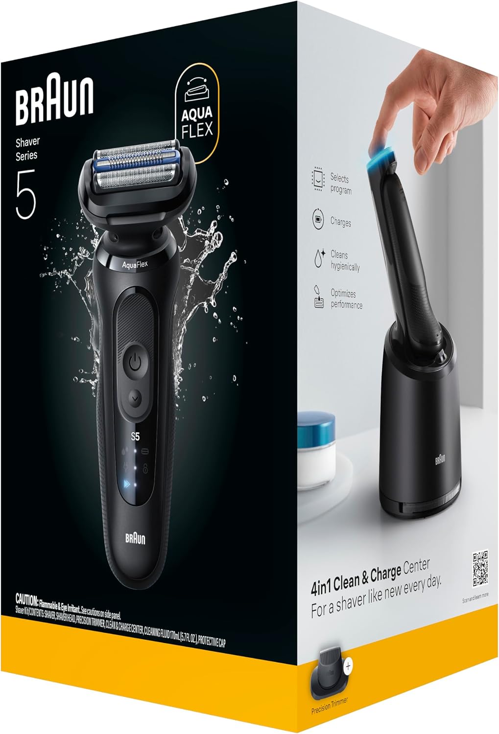 Braun Series 5 Electric Shaver for Men, Wet & Dry Foil Razor, 4-in-1 Clean & Charge Center, Precision Trimmer Attachment, Replacement Shaver Head, Black 5165ps