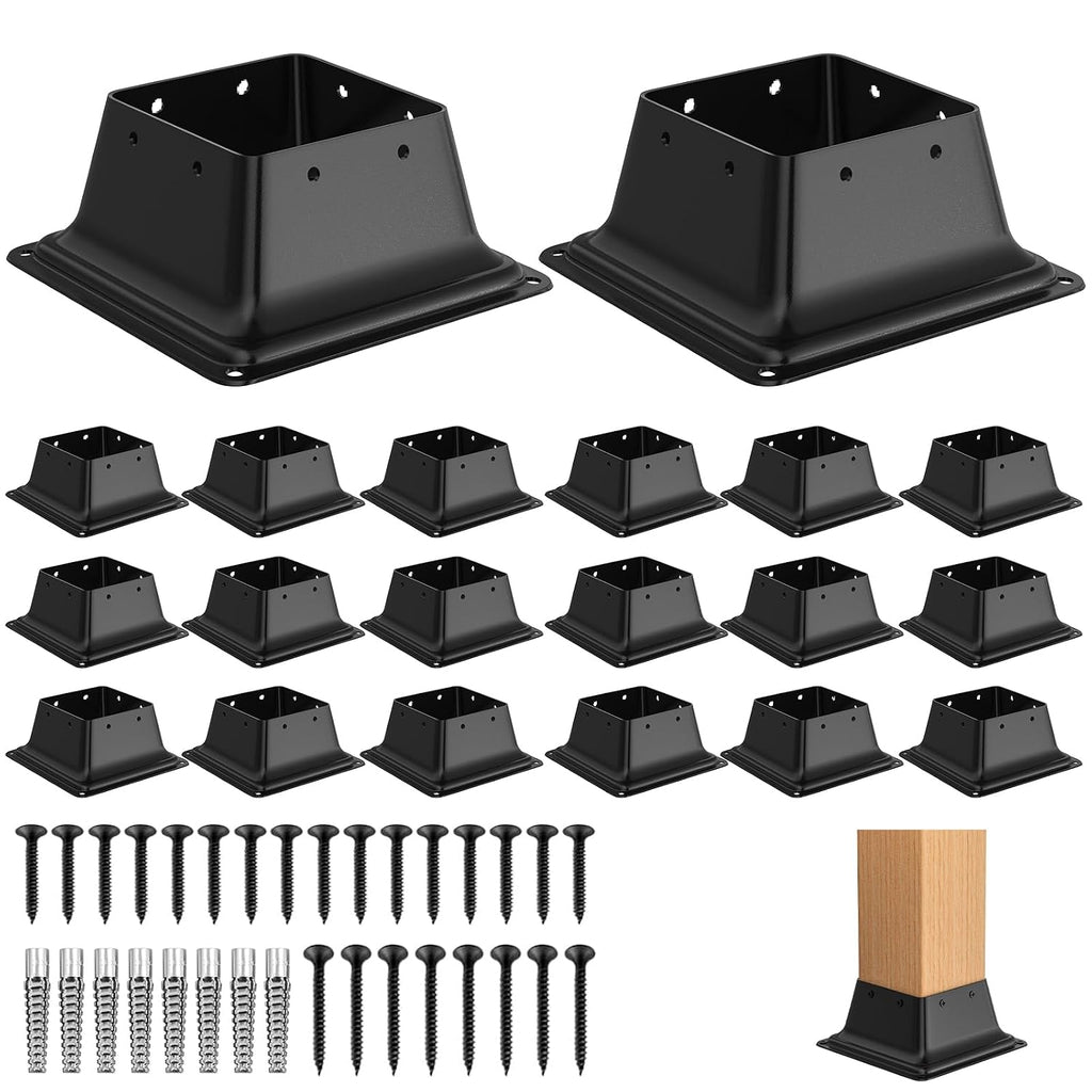 FMhotu 4x4 Post Base 20Pcs, Internal 3.6'x3.6' Heavy Duty Powder-Coated Steel Post Bracket Fit for Standard Wood Post Anchor, Decking Post Base for Deck Porch Handrail Railing Support with Screws