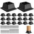 FMhotu 4x4 Post Base 20Pcs, Internal 3.6'x3.6' Heavy Duty Powder-Coated Steel Post Bracket Fit for Standard Wood Post Anchor, Decking Post Base for Deck Porch Handrail Railing Support with Screws