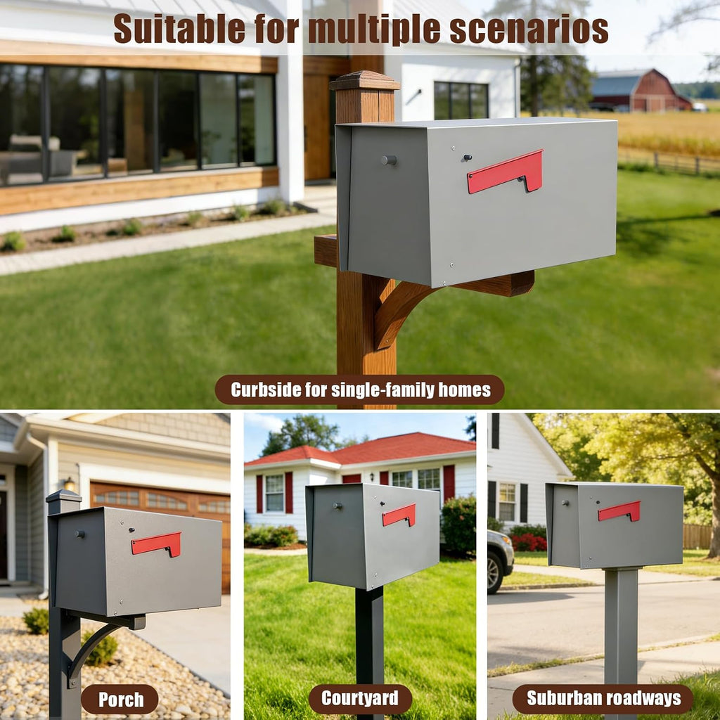 Large Mailboxes for Outside Post Mount Mailbox, Metal Mail Box with Magnetic Latch, Galvanized Steel Modern Mailbox for House Outside, 20.9 x 7.9 x 10 Inches, Gray