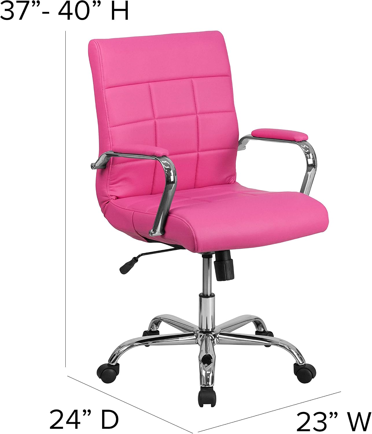 Flash Furniture Vivian Mid-Back Pink Vinyl Executive Swivel Office Chair with Chrome Base and Arms