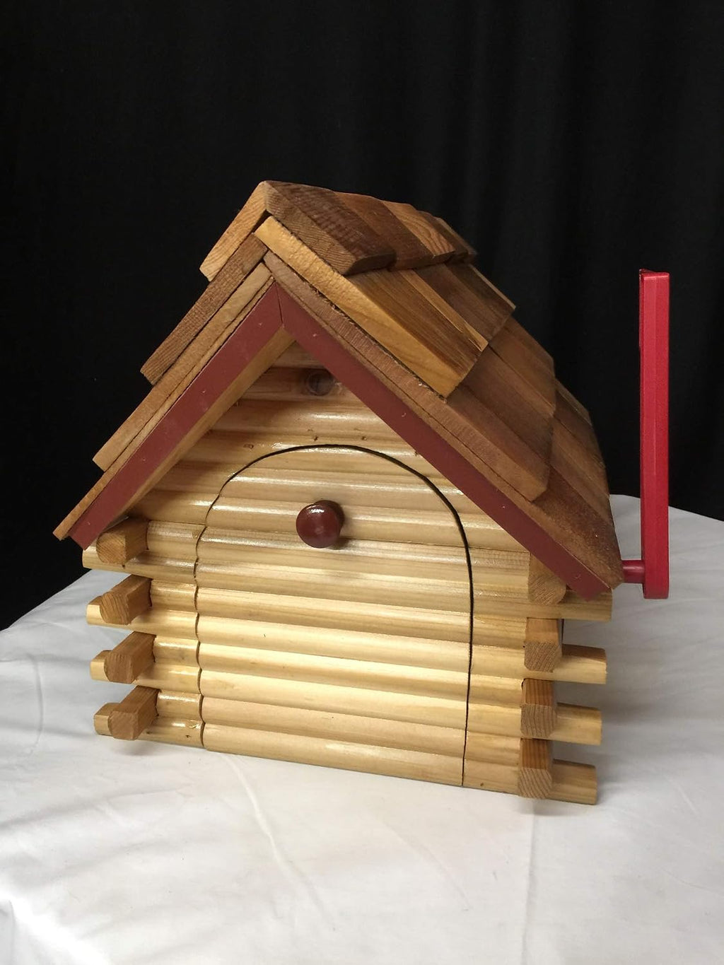 Amish Handmade Handcrafted Rural Mailbox w Flag Wood Roof Log Cabin Red