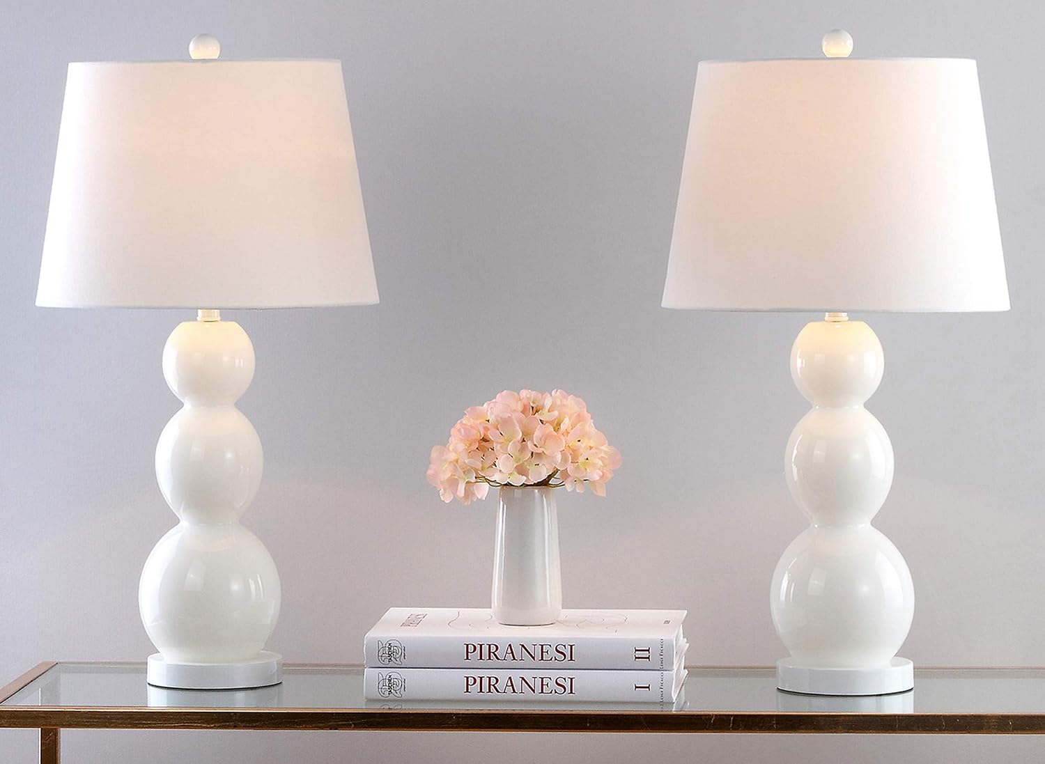 SAFAVIEH Lighting Collection Jayne Modern Contemporary White 3-Sphere Glass 28-inch Bedroom Living Room Home Office Desk Nightstand Table Lamp Set of 2 (LED Bulbs Included)
