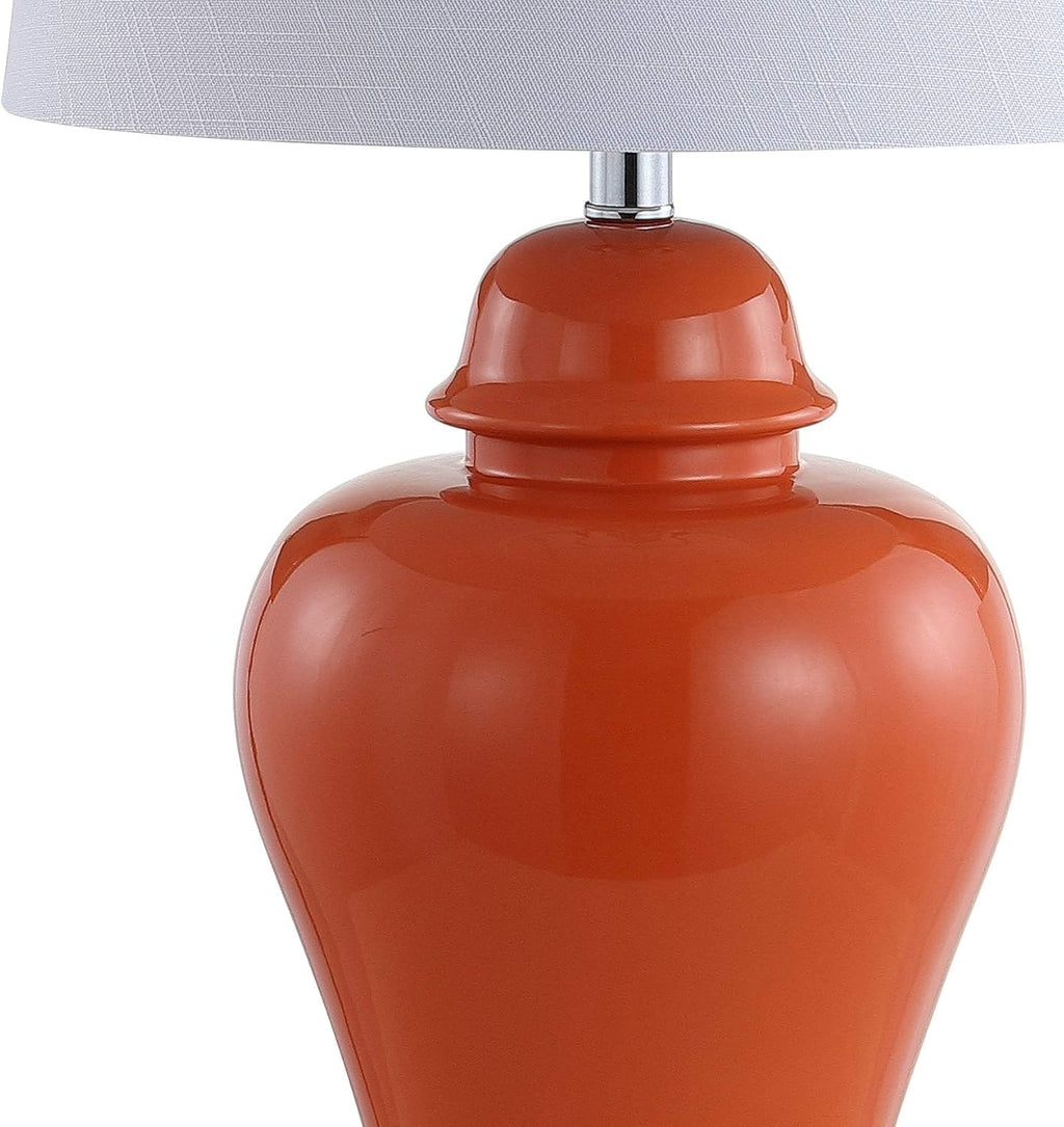 JONATHAN Y 27' Orange Ceramic Urn Table Lamp Set of 2 for Living Room, Bedside Nightstand Lamps for Bedroom, Farmhouse Decor with White Linen Shade, LED Bulbs Included (JYL4020B-SET2)