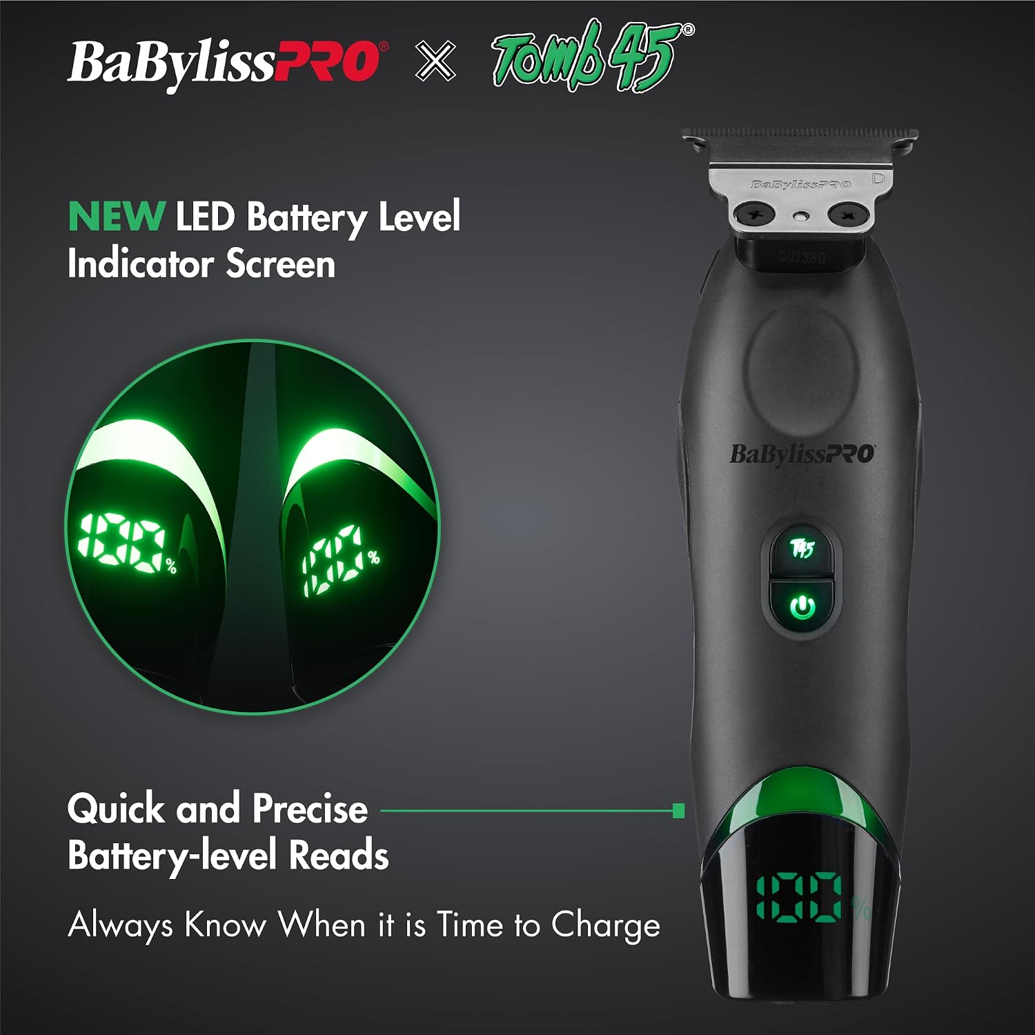 BaBylissPRO x Tomb45 Wireless Charging Hair Trimmer for Men with DS1 Dual Speed Motor 7500 RPM T-Blade Lithium Ion Battery 3 Hour Runtime Professional Barber
