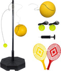 Tetherball Tennis&Tetherball Set with Sturdy Base,Tetherball Equipment for Backyard,with 9.83 Feet Adjustable Height Pole,2 Tennis Balls,2 Rackets,1 Tetherball with Rope,Fun Family Lawn Game (Black)