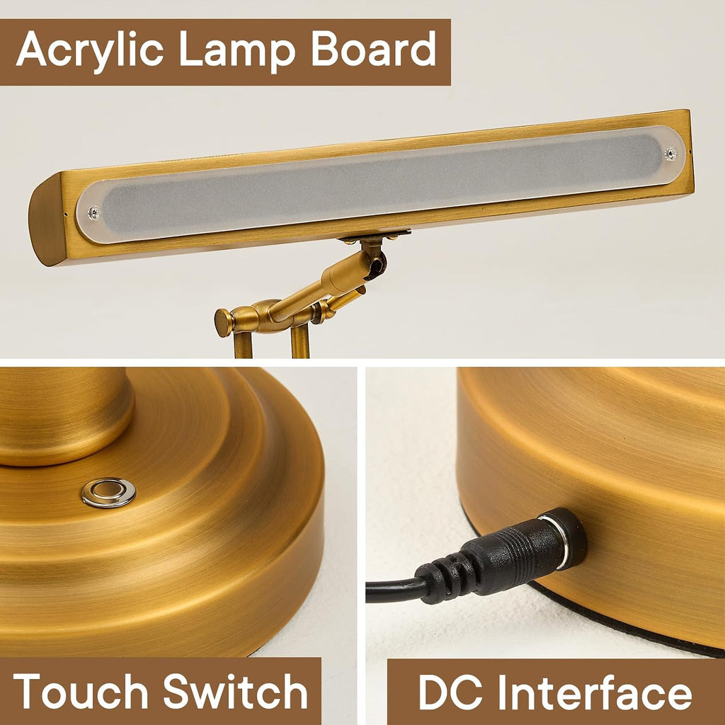 Brass Piano Lamp with 3-Way Touch Control, Vintage Gold LED Music Light for Grand/Upright Pianos, Stepless Dimming, 95+ CRI Eye-Care, Foldable Office Desk Lamp for Reading, Bankers, Library