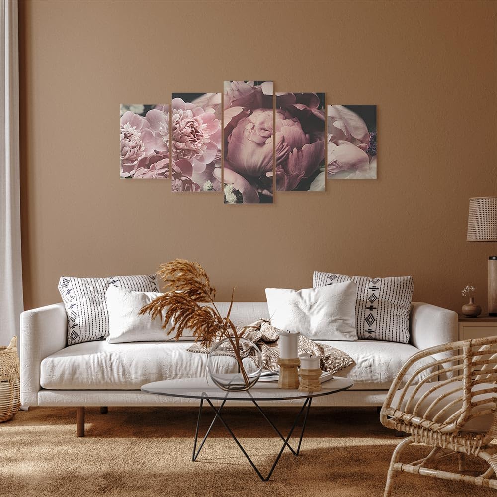 artgeist Canvas Wall Art Print Flowers 59x30 in - 5pcs Home Decor Framed Stretched Picture Photo Painting Artwork Image - Peonies Flowers Nature b-C-0630-b-m