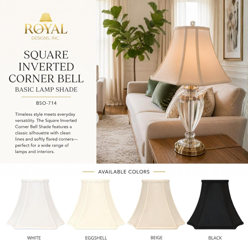 Royal Designs, Inc. BS-714-18WH-2 Square Inverted Corner Bell Basic Lamp Shade, 8 x 18 x 13, White, 2-Pack