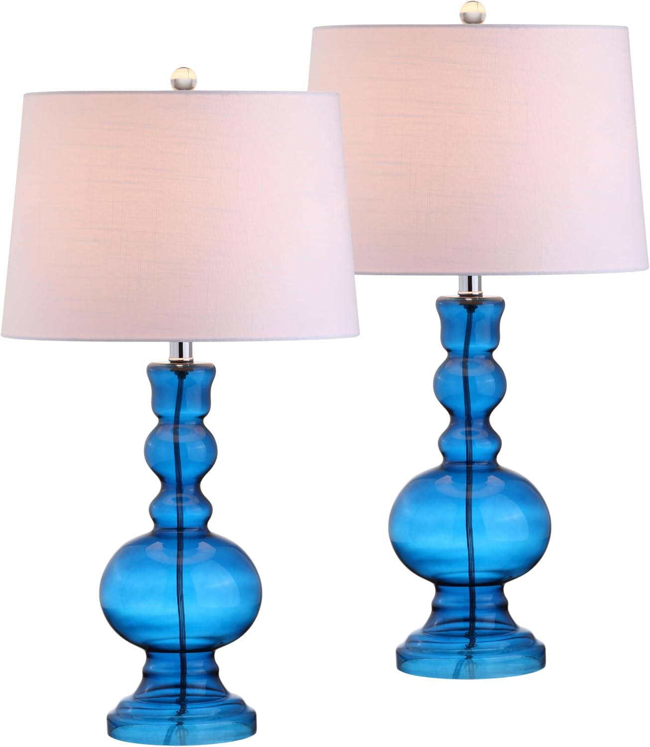 JONATHAN Y 28.5' Night Blue Glass Table Lamp Set of 2 for Living Room Bedroom Decor, Modern Bedside Lamps with White Linen Shade, LED Bulbs Included (JYL1061C-SET2)