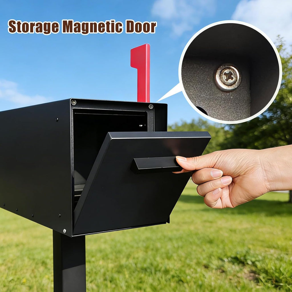 Large Mailboxes for Outside Post Mount Mailbox, Metal Mail Box with Magnetic Latch, Galvanized Steel Modern Mailbox for House Outside, 20.9 x 7.9 x 10 Inches, Black
