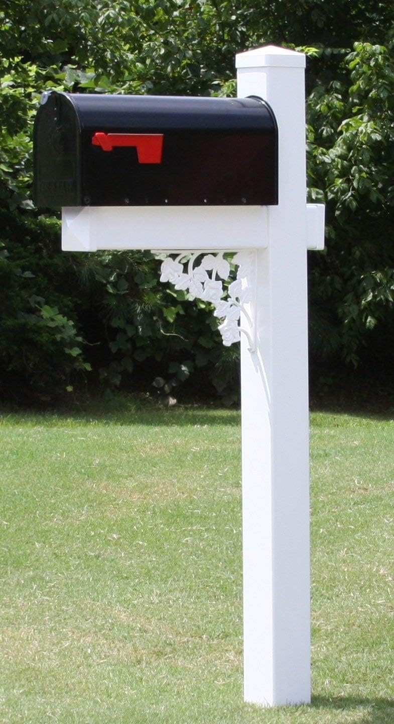 4Ever Products The Wilson Decorative Curbside Letterbox Post with Medium Capacity Galvanized Steel Mailbox and Post Combo (Black Mailbox)