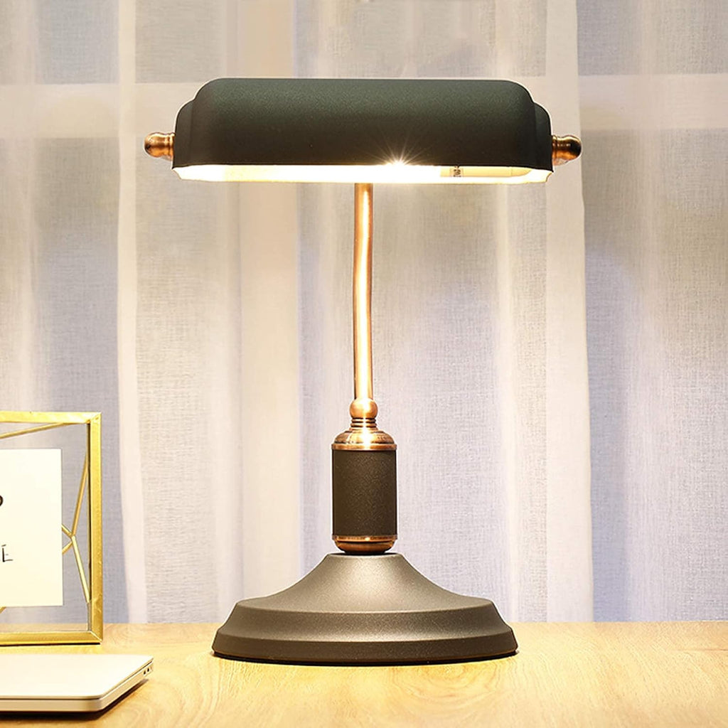 Desk lamp,Retro Style Desk Lamp,Black Bankers Lamp with Adjustable Lampshade,LED Office Lamp Desk Bedside Lamp for Bedroom,Living Room