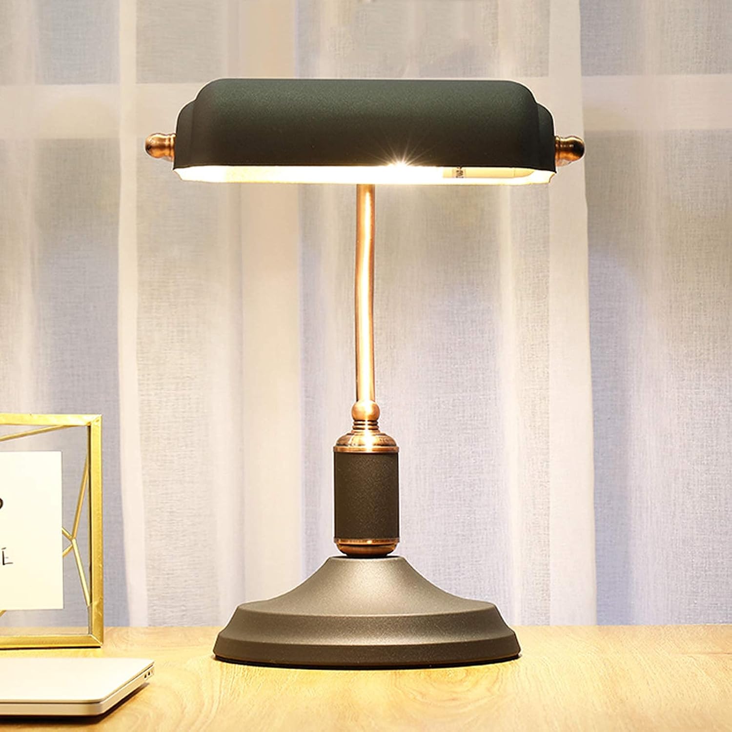 Desk lamp,Retro Style Desk Lamp,Black Bankers Lamp with Adjustable Lampshade,LED Office Lamp Desk Bedside Lamp for Bedroom,Living Room