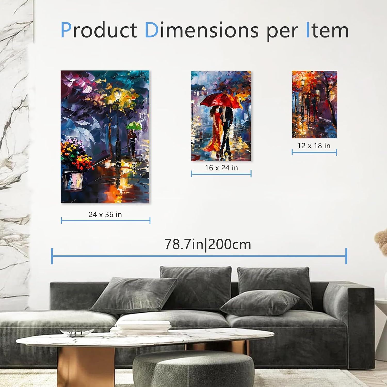 Rubelike Street View City Canvas Prints - Vintage City Canvas Oil Painting Print, Rain Street Wall Art, People Walking European Landscape, Contemporary Cityscape Artwork (24' x 36' x 3 pcs)