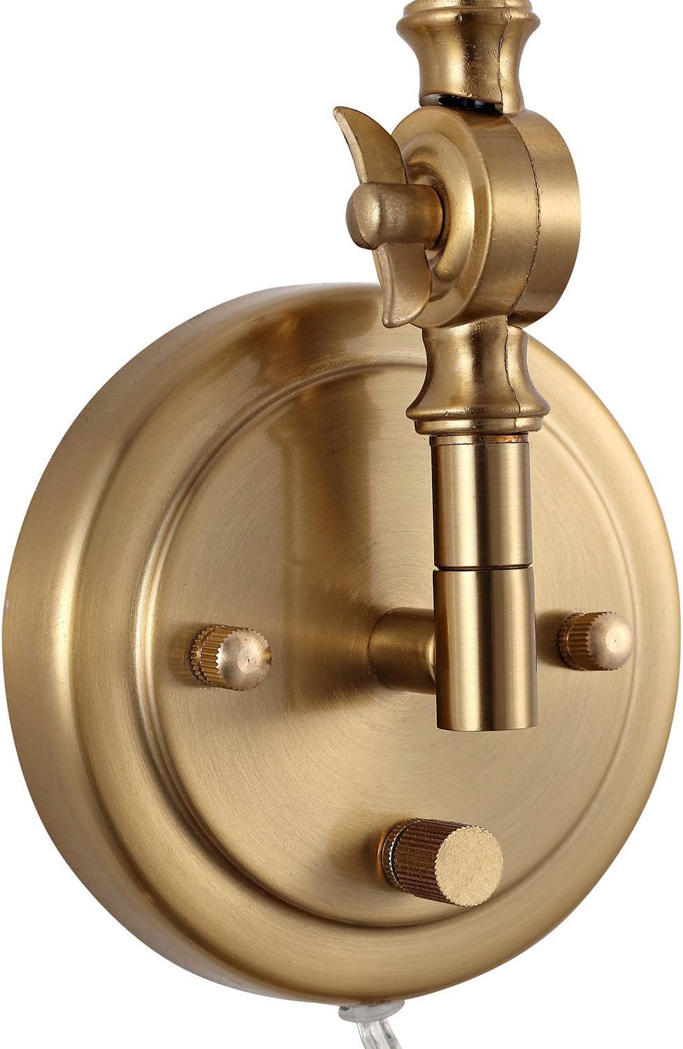 WINGBO Farmhouse Swing Arm Wall Sconce Set of 2, Industrial Adjustable Wall Lamp Light Fixture for Living Room Bedroom Vanity Study Desk Office, Plug in or Hardwired, Brass