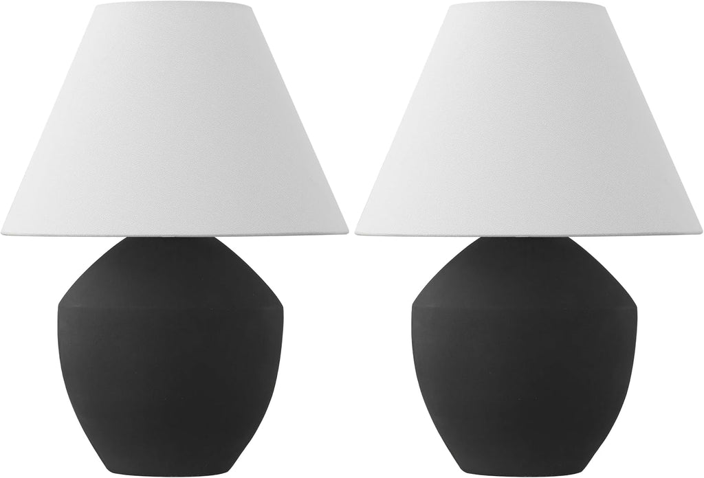 JONATHAN Y 20.5' Matte Black Minimalist Table Lamp Set of 2 for Living Room, Modern Scandinavian Bedside Lamps for Bedroom, White Linen Shade, LED Bulbs Included JYL5604A-SET2