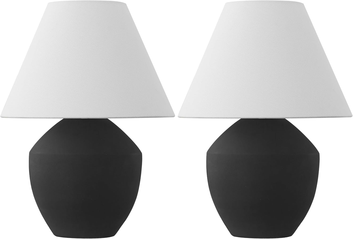 JONATHAN Y 20.5' Matte Black Minimalist Table Lamp Set of 2 for Living Room, Modern Scandinavian Bedside Lamps for Bedroom, White Linen Shade, LED Bulbs Included JYL5604A-SET2