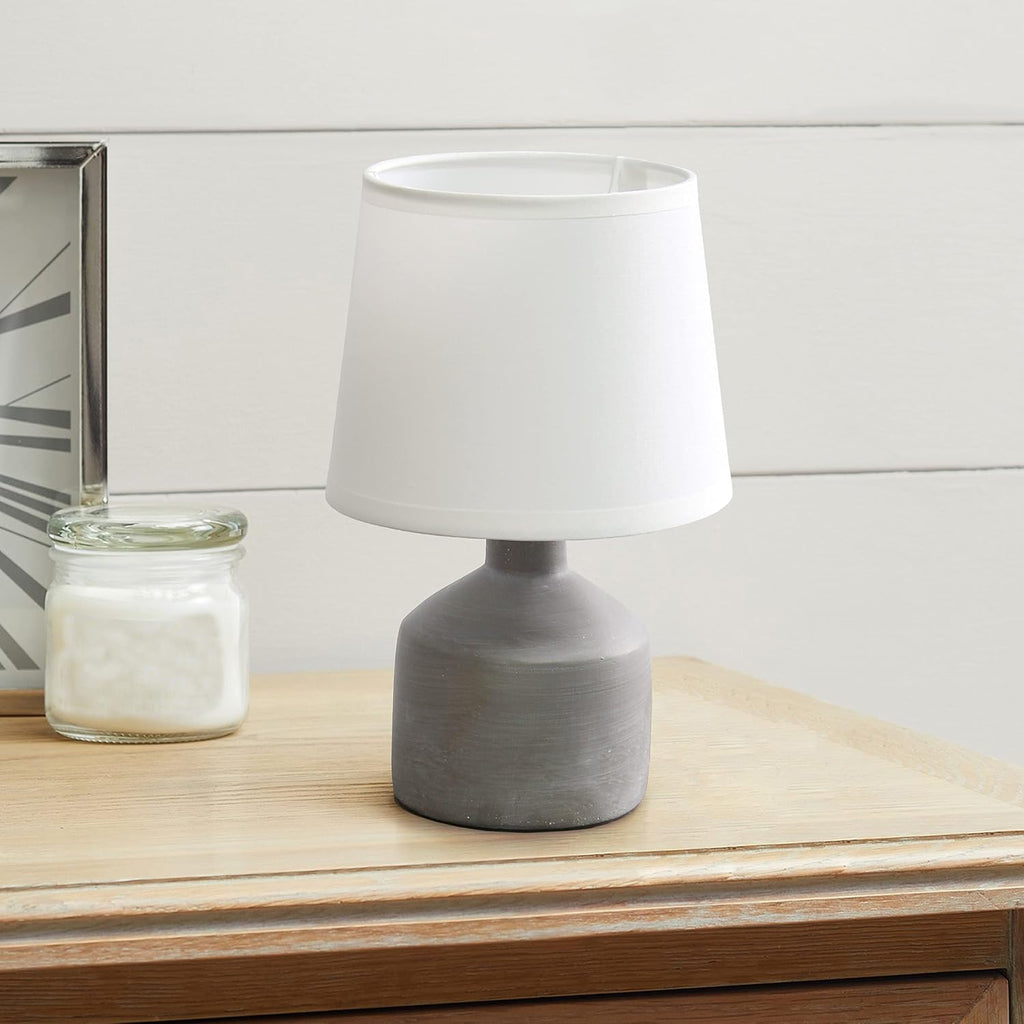 Simple Designs LT2080-GRY Mini Bocksbeutal Concrete Table Desk Lamp with Tapered Drum Fabric White Shade, Gray (Pack of 12)