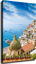 Campania Sorrento Italy Mediterranean Sea Beautiful View European Landscape Canvas Art Poster Canvas Print Wall Art Picture Indoor Bedroom Living Room Aesthetic Artwork Garage Cafe Decorative (24×36inch Framed)