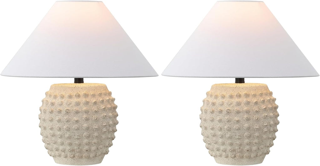 JONATHAN Y 18.25' Matte Cream Ceramic Hobnail Table Lamp Set of 2 for Bedroom, Modern Minimalist Farmhouse Bedside Nightstand Lamps, White Linen Shade, LED Bulbs Included (JYL5601B-SET2)