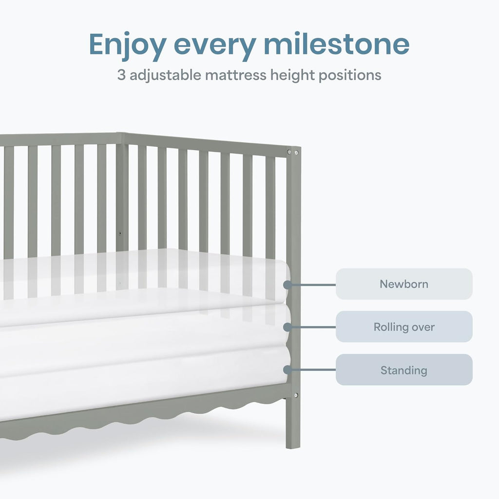Dream On Me Synergy Wave 5-in-1 Convertible Crib, GREENGUARD Gold, Seagrass