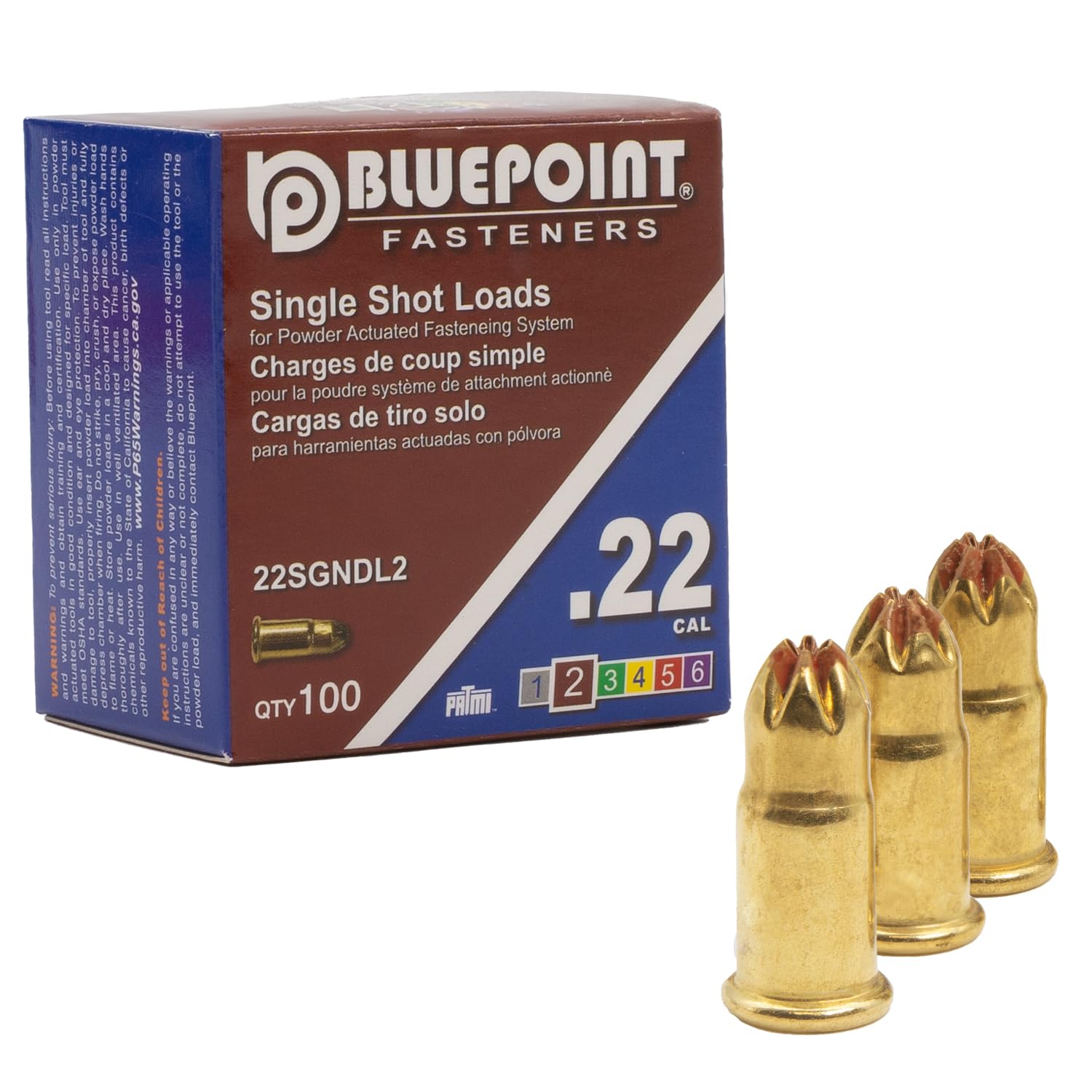BLUEPOINT .22 Cal Brown Neck Down Single Shot Powder Load for Powder Actuated Fastening System, (1000 - Count). Item# 22SGNDL2 10-Pack Save $30